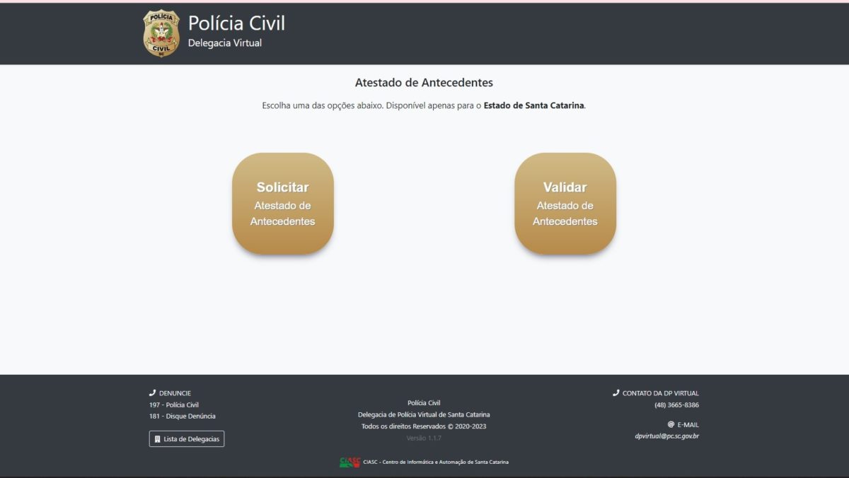 Certidão de Antecedentes Policiais -  - Portal de Serviços Digitais