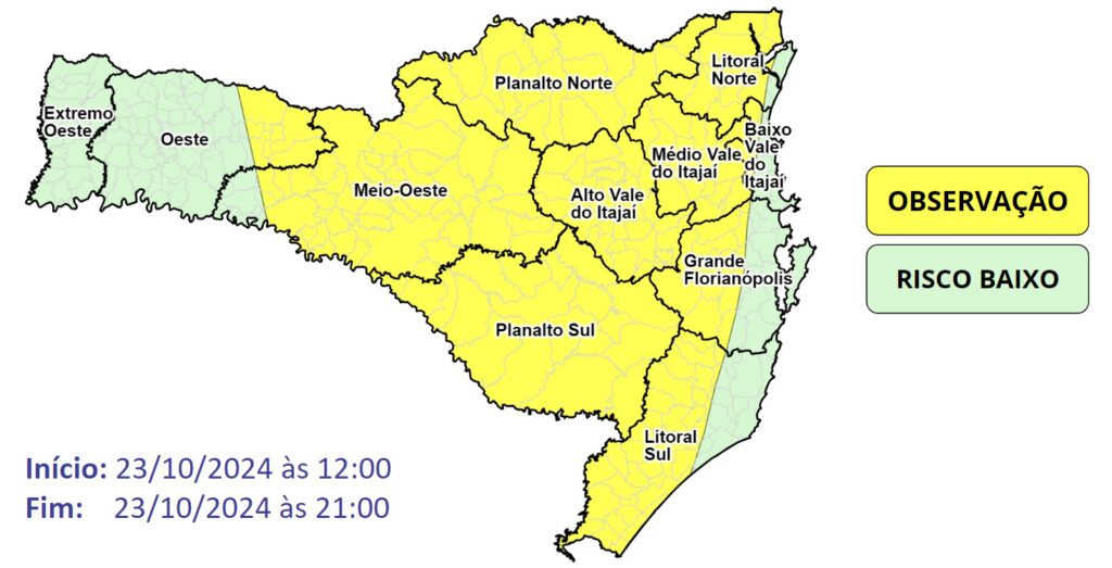 Temporais isolados e chuva pontualmente intensa nesta quarta-feira (23)