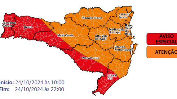 Aviso Meteorológico Especial: Temporais com vendavais na quinta-feira (24)